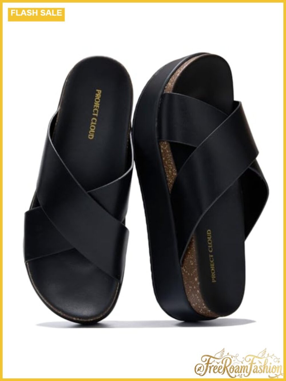 Platform Wedge Slide Sandals with Soft Cross Straps & Plush Insole